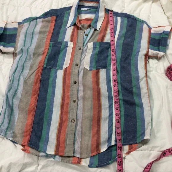 OAT New York Striped Short Sleeve Button Down Linen Blend - Picture 6 of 8